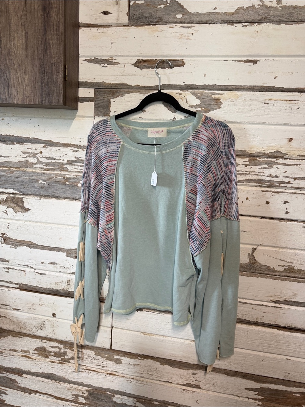 Sugarfox Mint Mixed-Knit Draped Women's Top
